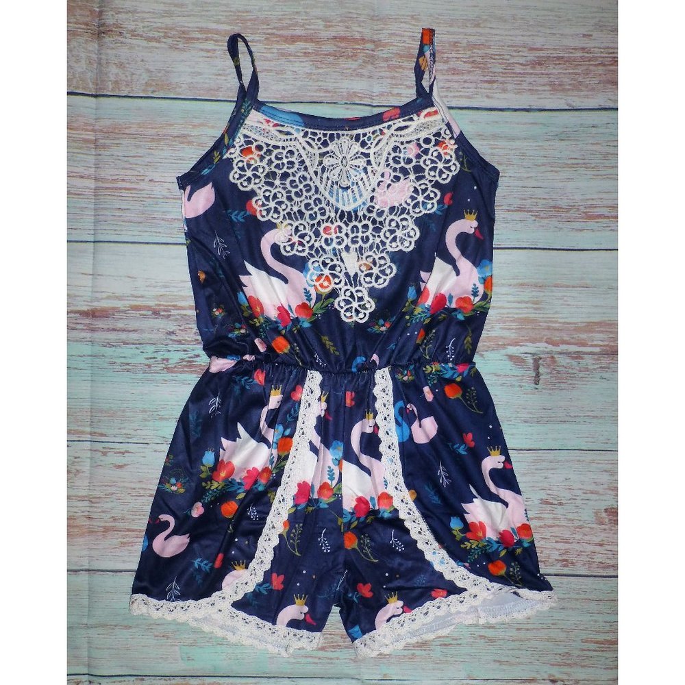 Boutique Girls Swan Blue Sleeveless Romper
